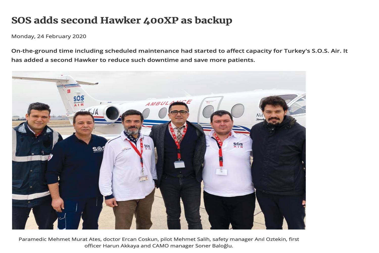 SOS adds second Hawker 400XP as backup